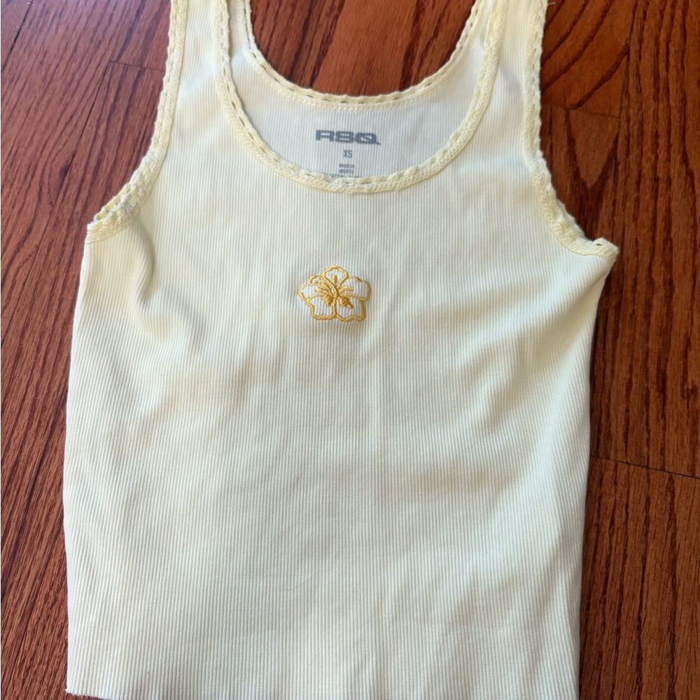 RSQ Cream Ribbed Tank Top